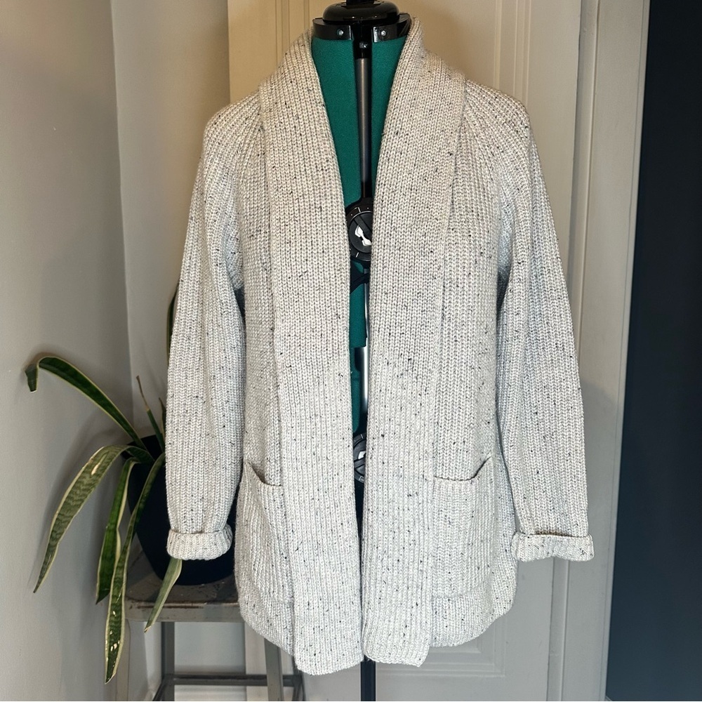 Talbots Light Gray Knit Blazer Shaw Collar Pockets large petite
